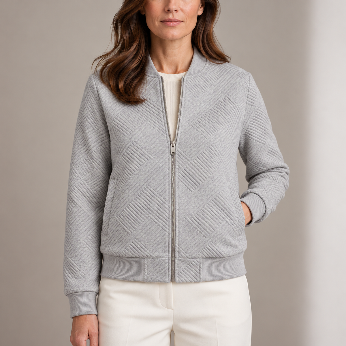 Quilted Bomber Jacket with Diamond Texture Pattern