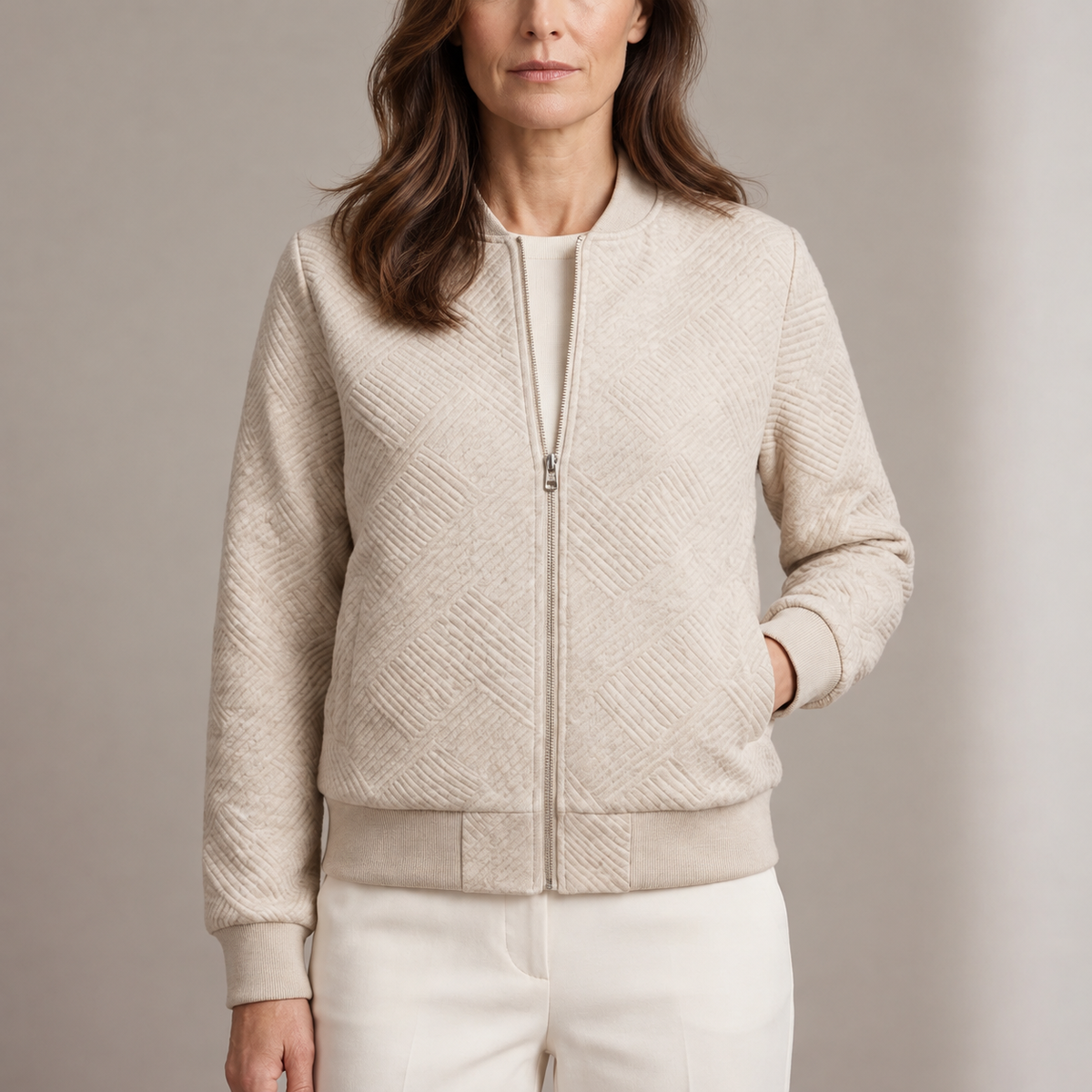 Quilted Bomber Jacket with Diamond Texture Pattern