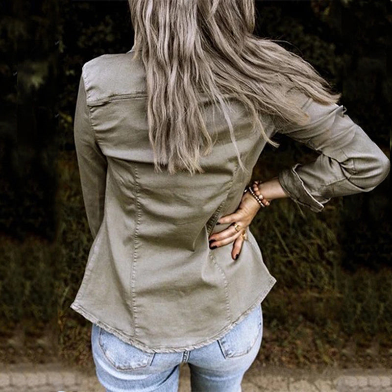 Relaxed Jacket with Chest Pockets and Raw Hem