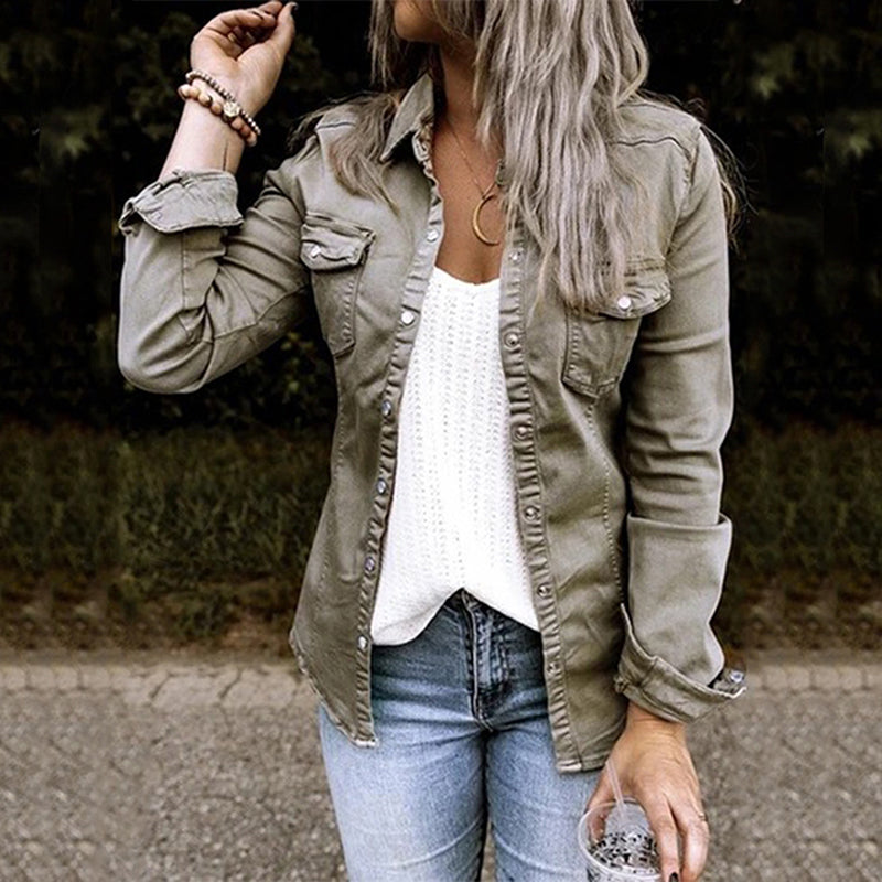Relaxed Jacket with Chest Pockets and Raw Hem