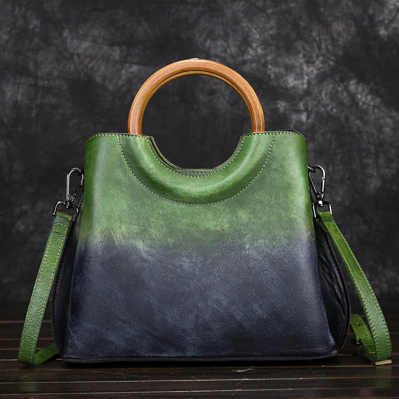 Saskia - Hand-Painted Ombre Ring Handle Handbag