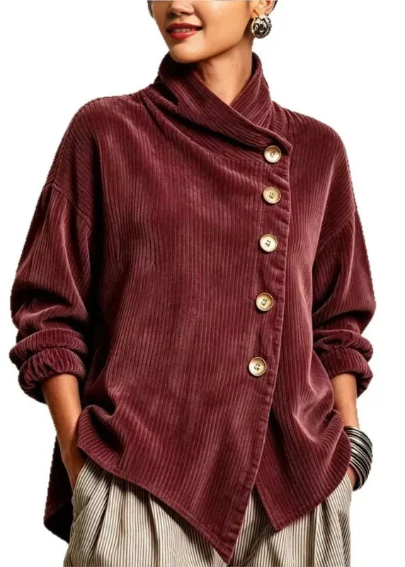 Olivia | The Corduroy Button-Up Top in Burgundy