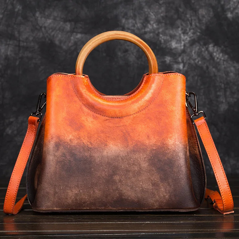 Saskia - Hand-Painted Ombre Ring Handle Handbag