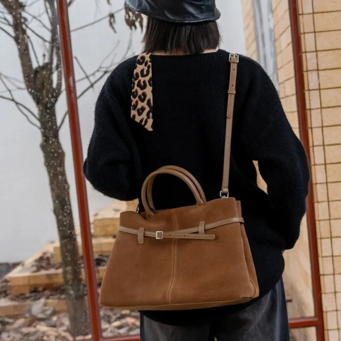 Rosamund - Structured Faux Suede Tote Bag
