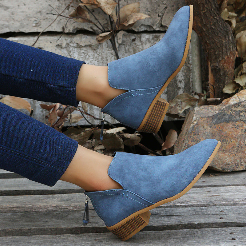 Suede Ankle Boots with Pointed Toe and Block Heel