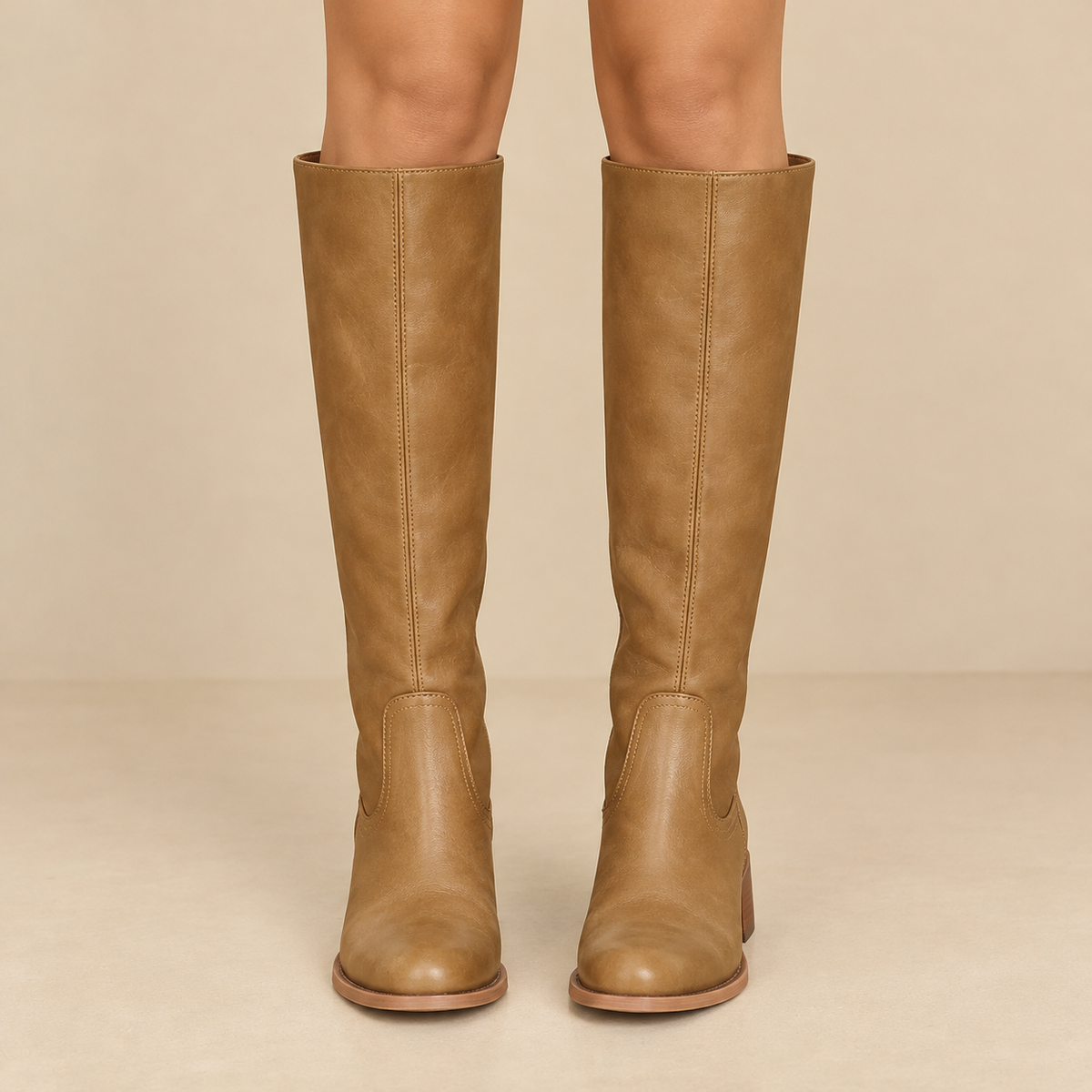 Knee High Leather Boots with Block Heel and Square Toe