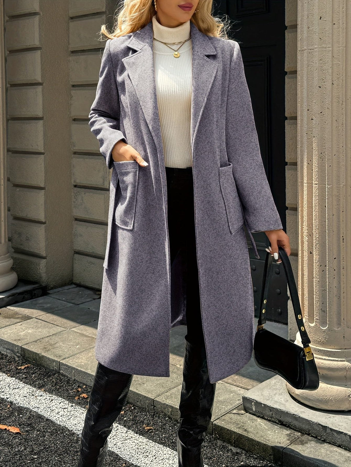 Timeless Belted Wool Coat with Patch Pockets and Wide Collar