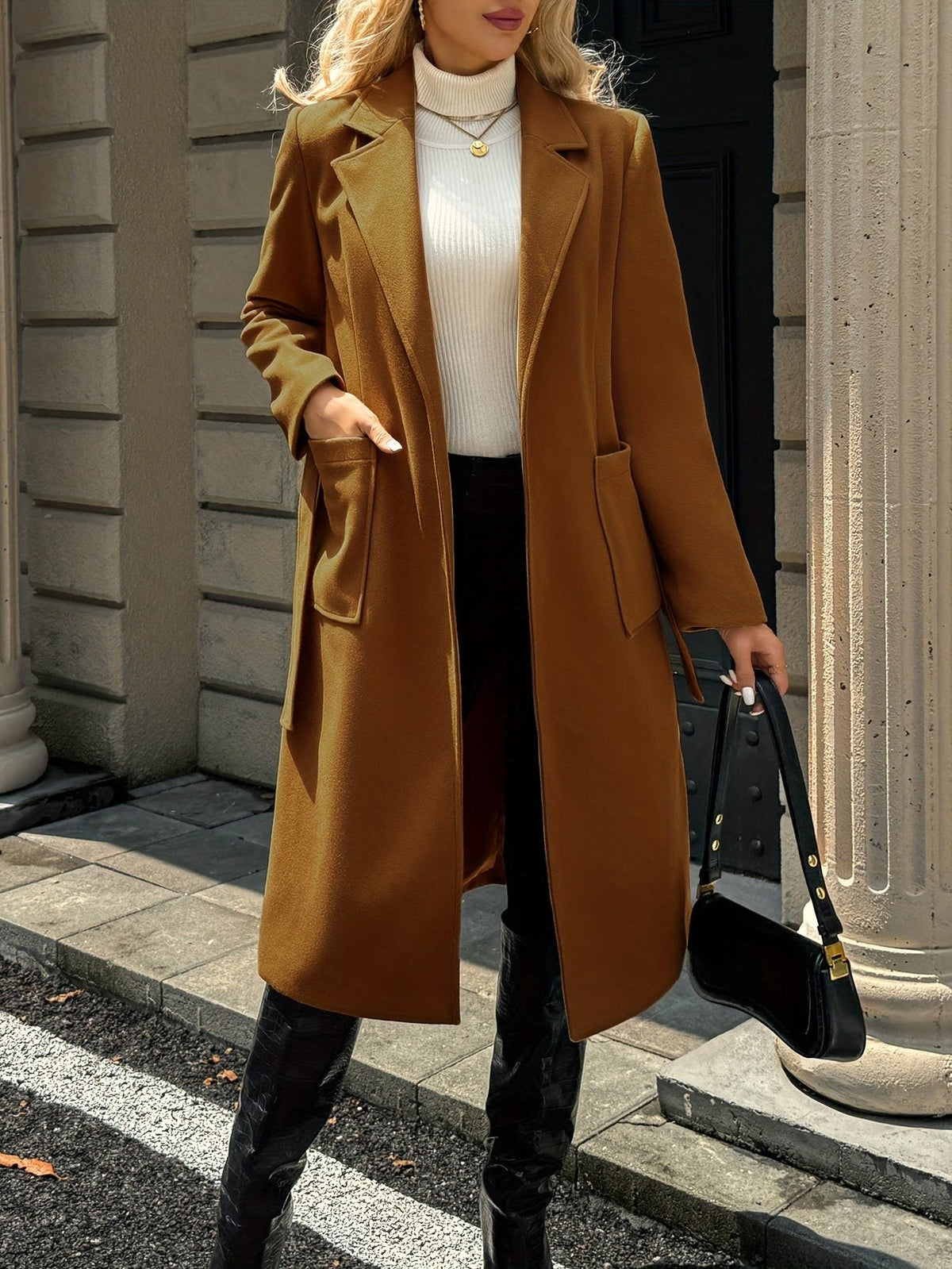 Timeless Belted Wool Coat with Patch Pockets and Wide Collar