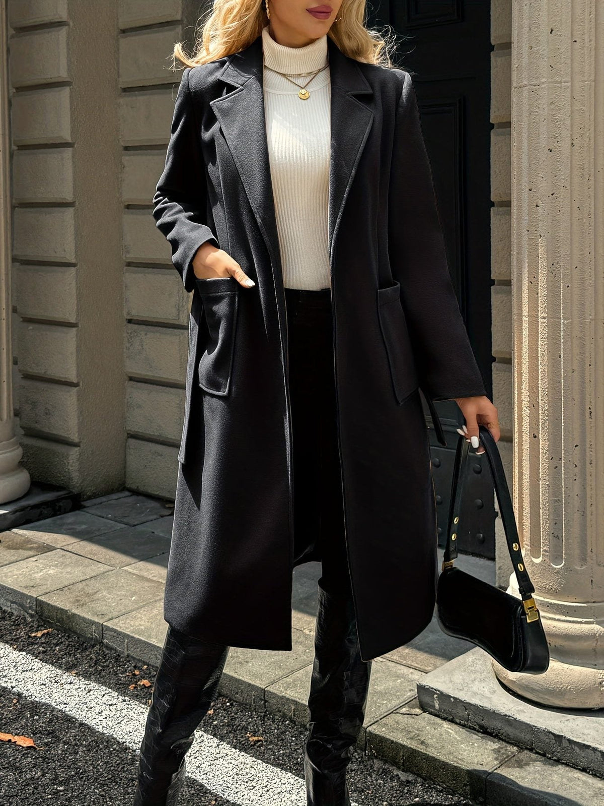 Timeless Belted Wool Coat with Patch Pockets and Wide Collar