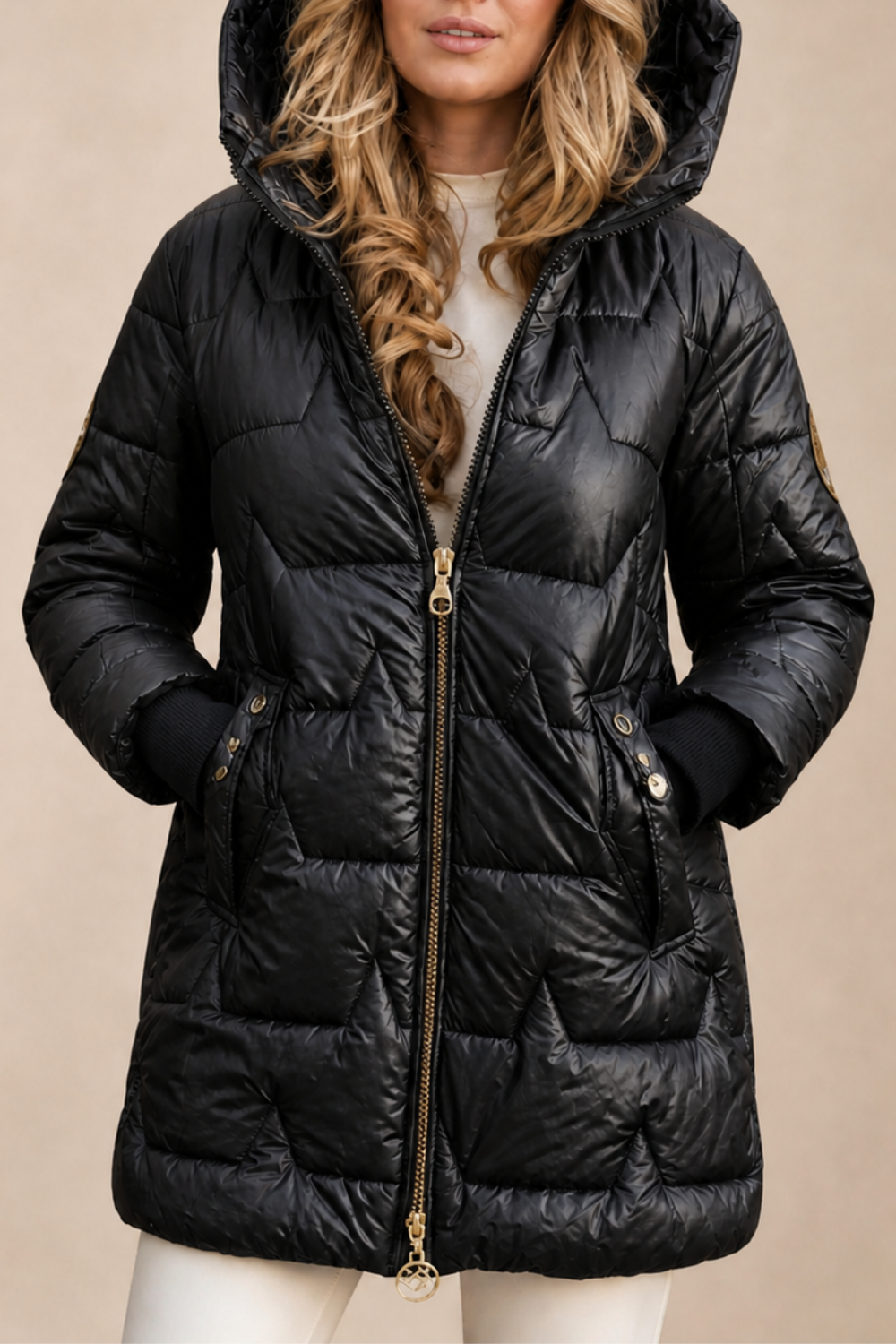 Warm Hooded Long Puffer Jacket with Diamond Quilting
