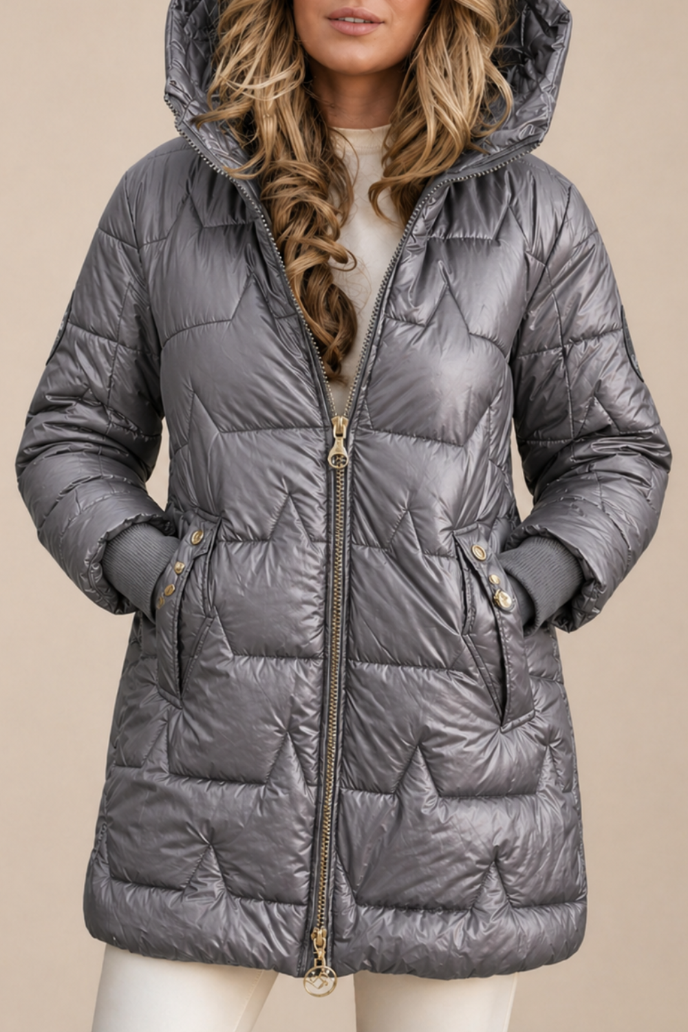 Warm Hooded Long Puffer Jacket with Diamond Quilting