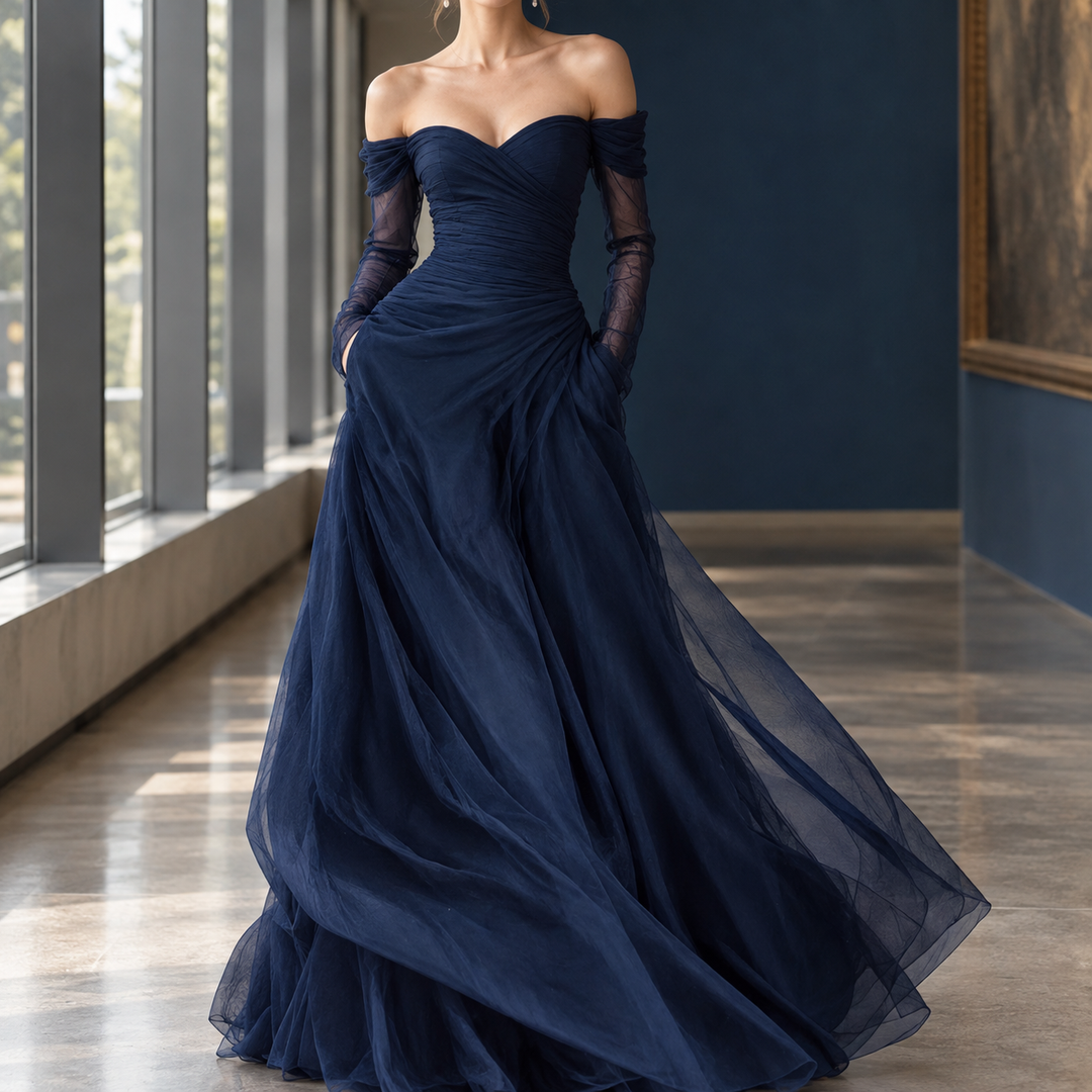 Crystal-Pearl Off-Shoulder Dress