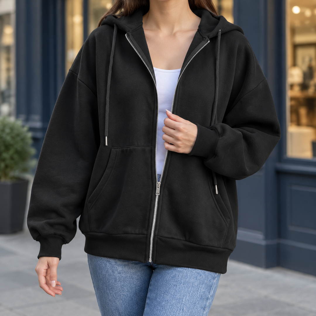 Olive Relaxed Zip Hoodie