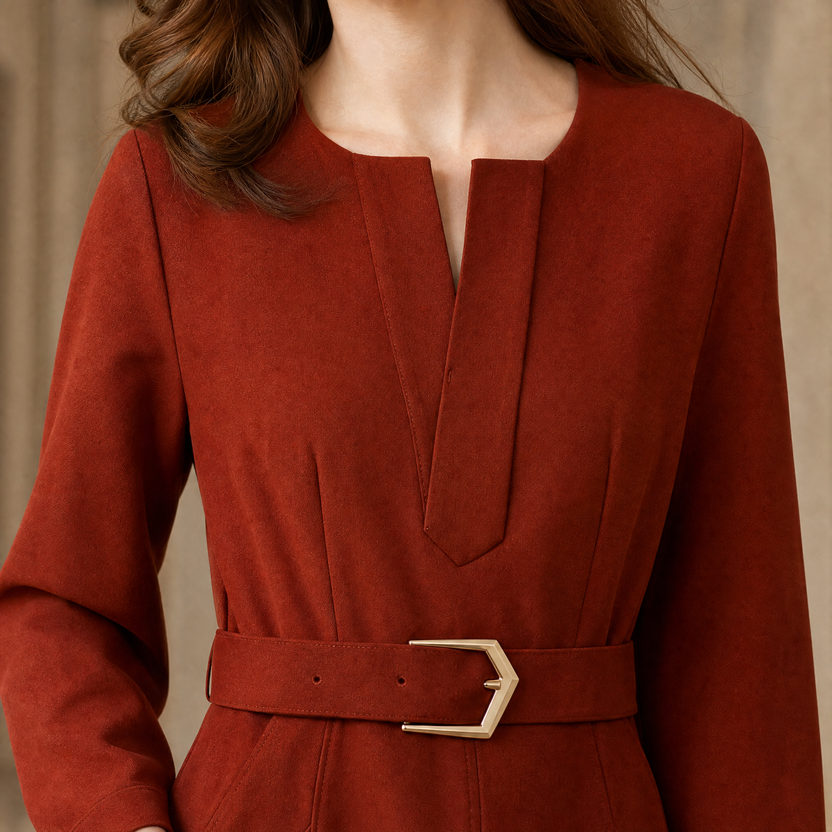 Autumn-Jade Belted A-Line Dress