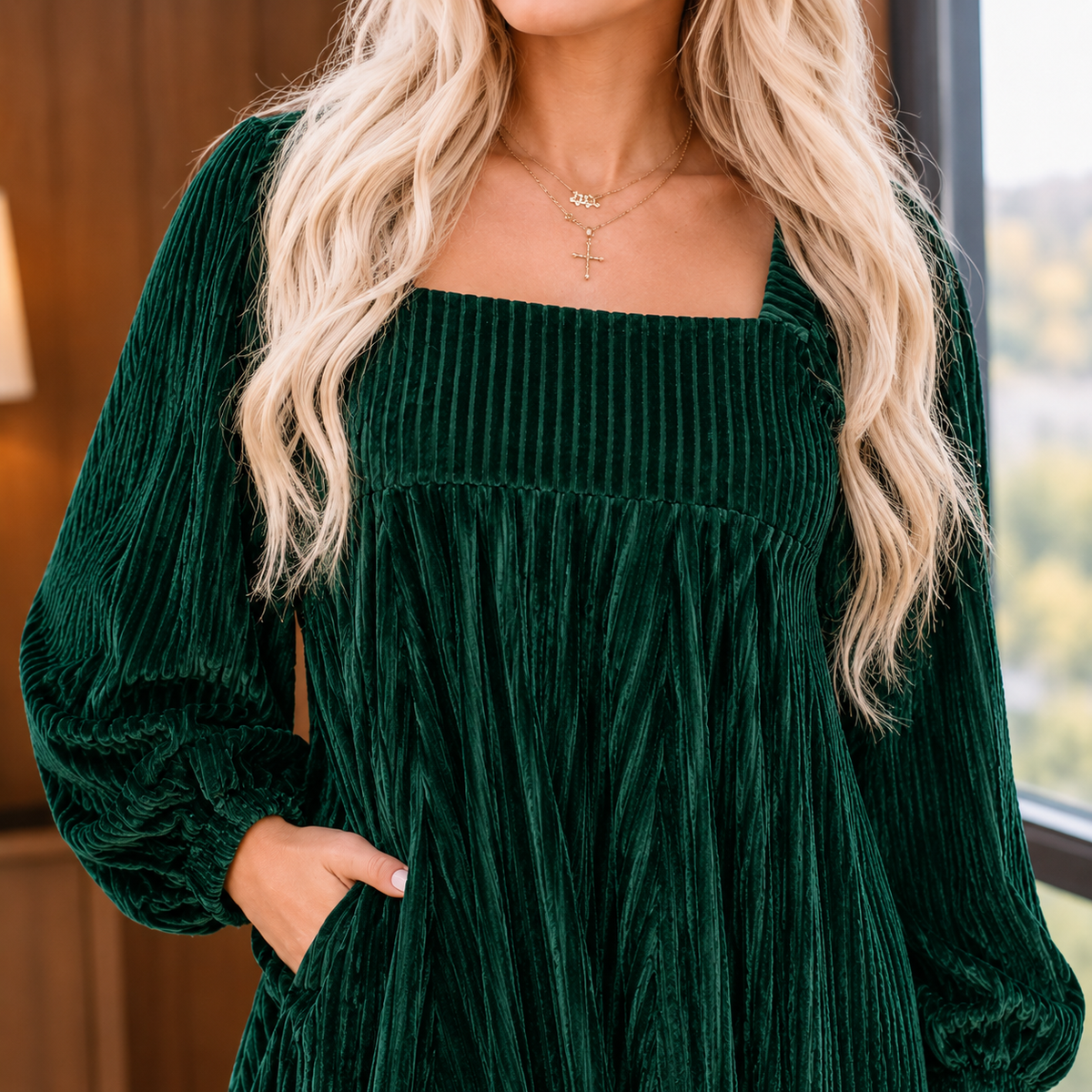 Arabella-Pearl Square Neck Dress