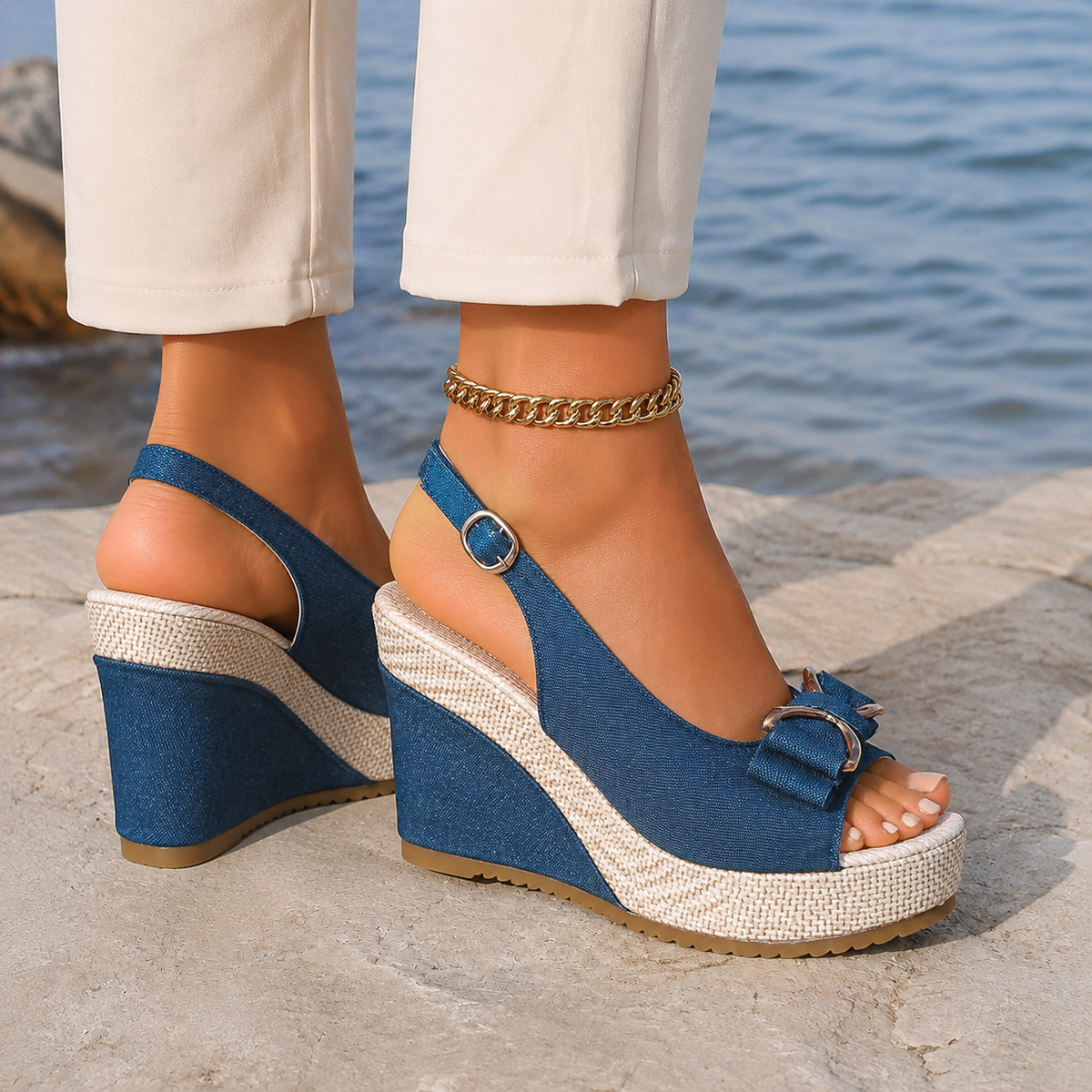 Taormina Denim Wedge Sandals