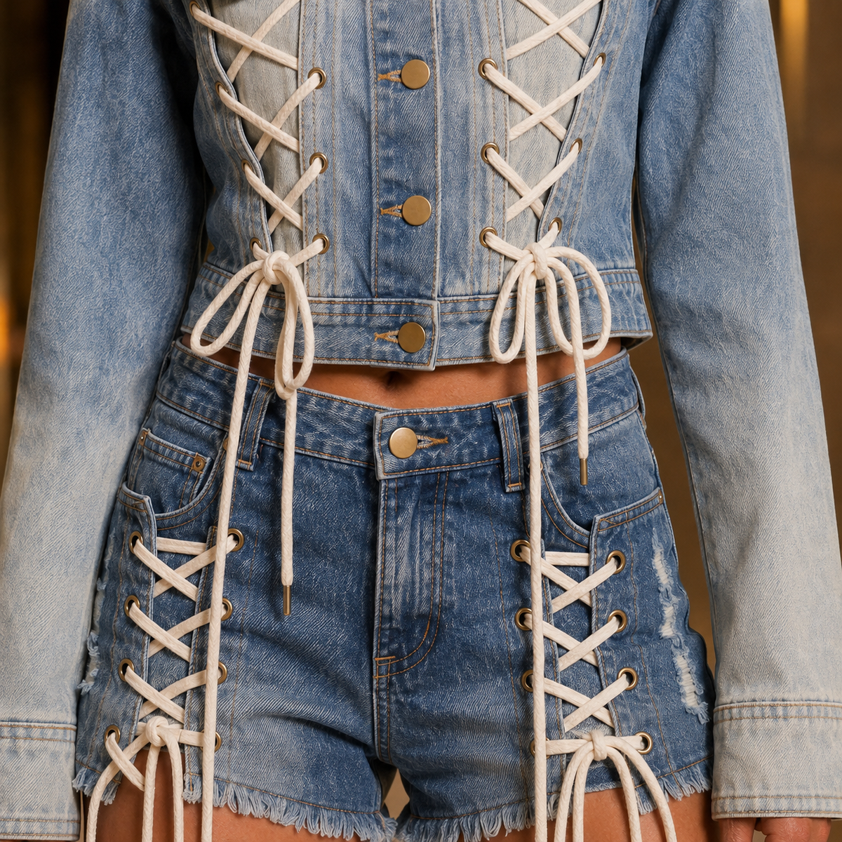 Bernadette Lace-Up Denim Set