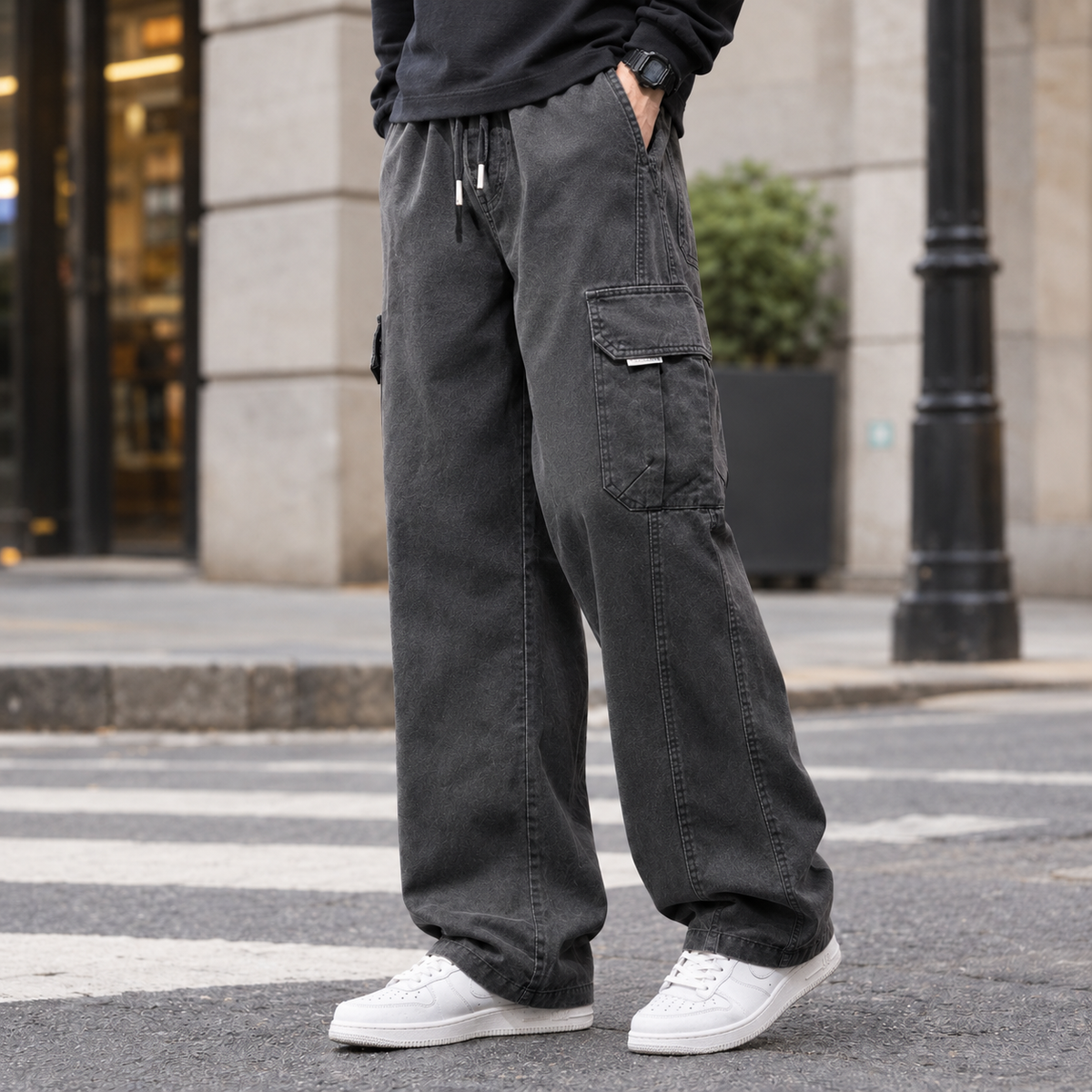 Lothaire-Grey Relaxed Cargo Pants