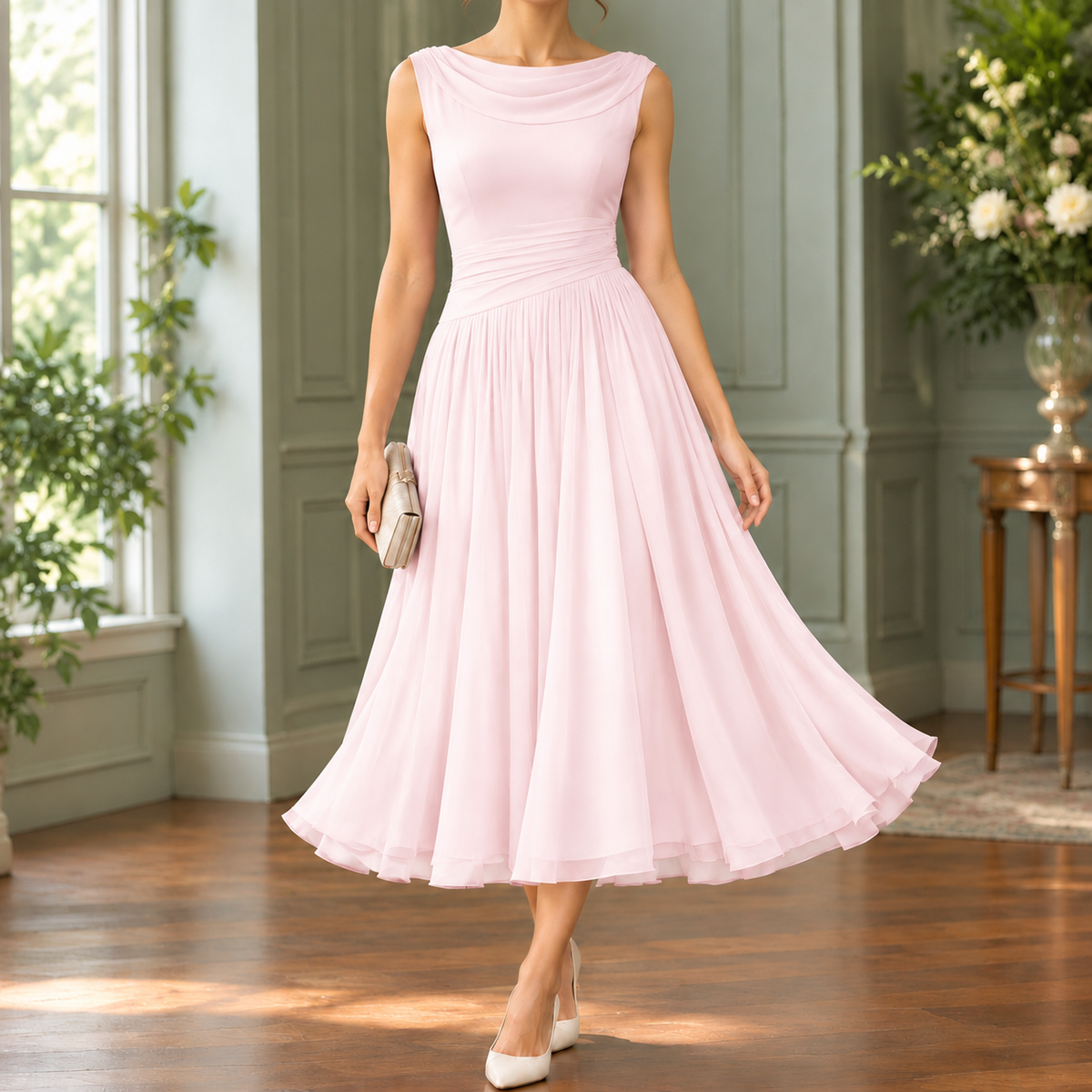 Calla-Grace Draped Midi Dress