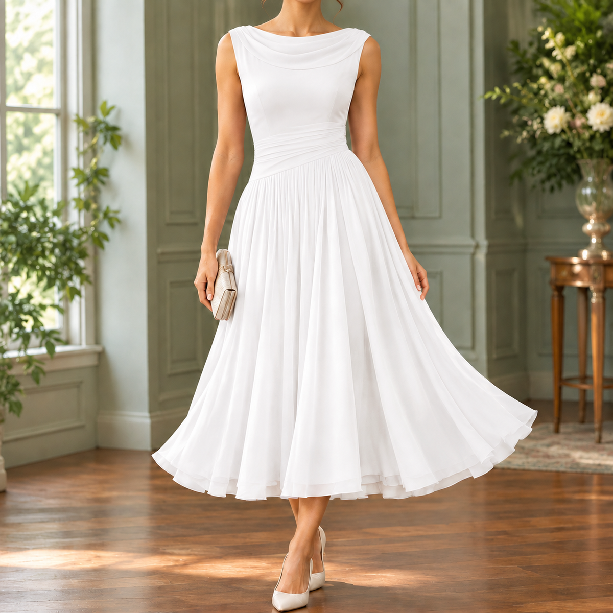 Calla-Grace Draped Midi Dress