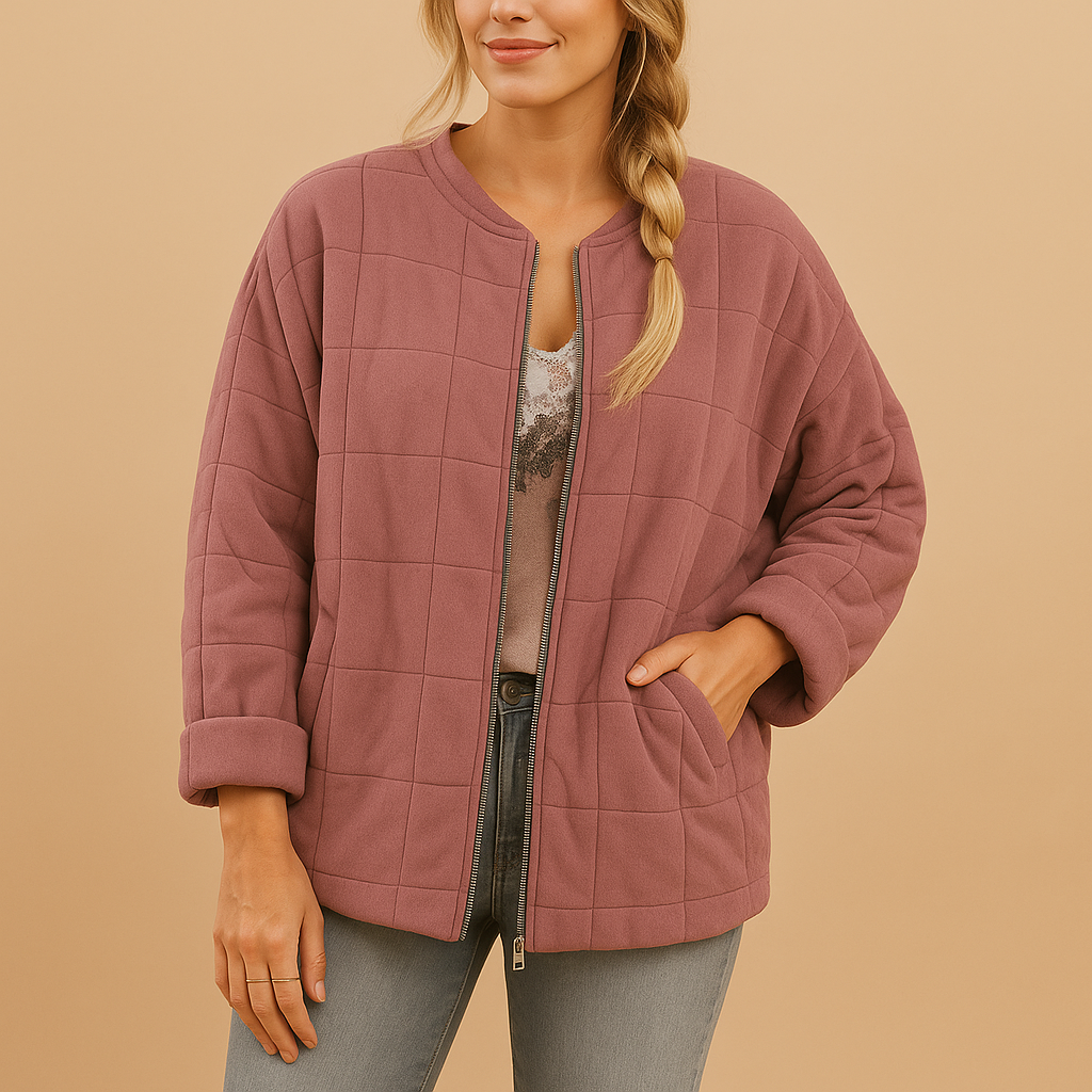 Relaxed Quilted Jacket with Stand Collar and Side Pockets