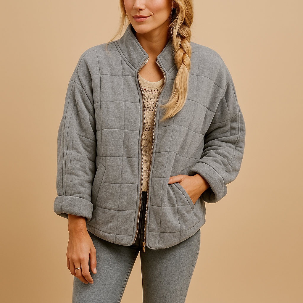 Relaxed Quilted Jacket with Stand Collar and Side Pockets