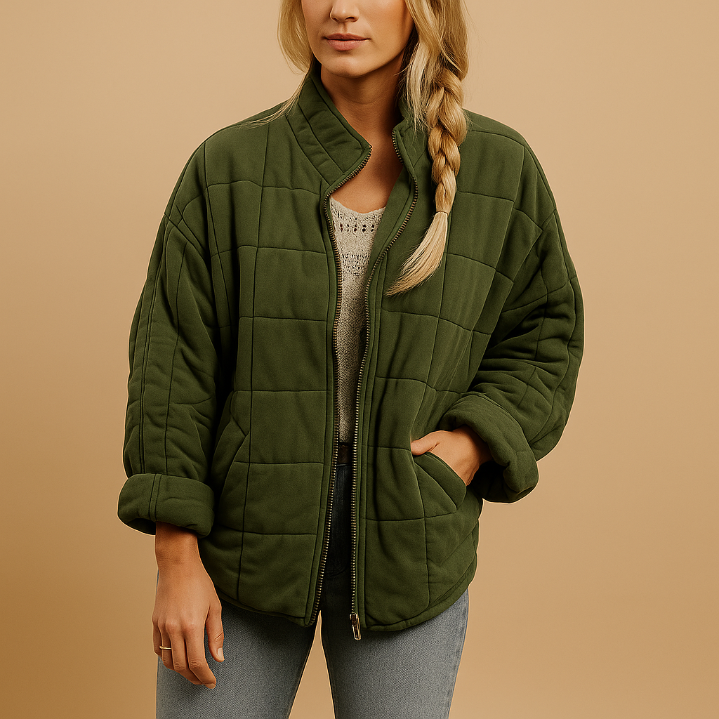 Relaxed Quilted Jacket with Stand Collar and Side Pockets