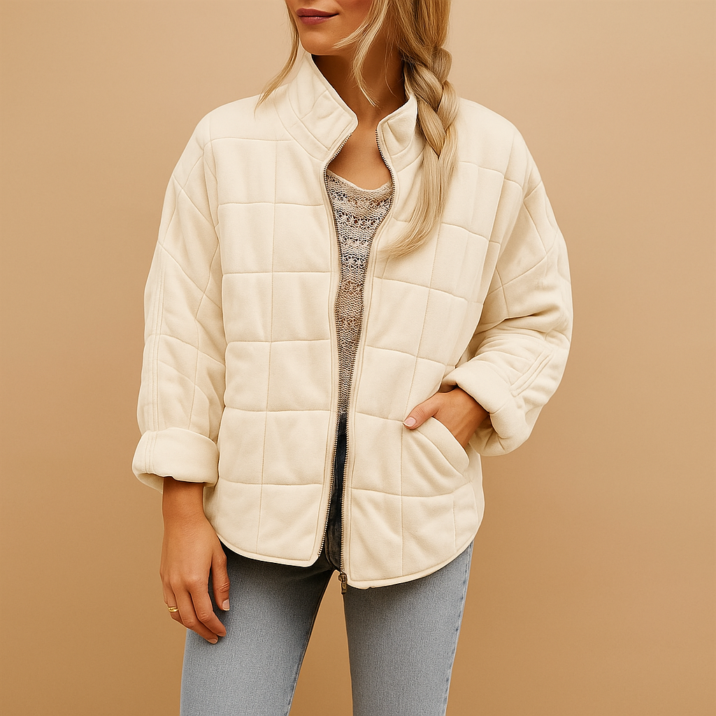 Relaxed Quilted Jacket with Stand Collar and Side Pockets